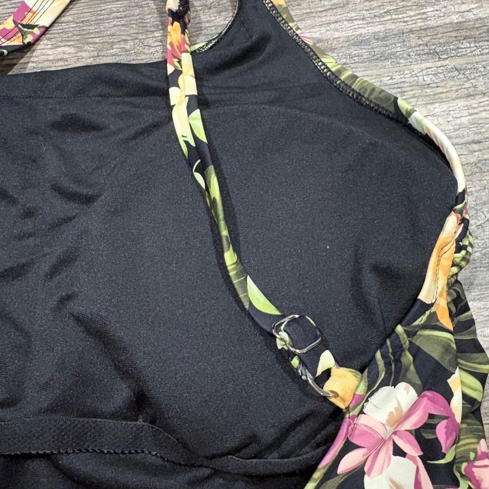 Hurley Tropical Floral One Piece Swimsuit Black XL Cross Back Built in Bra - Picture 8 of 8
